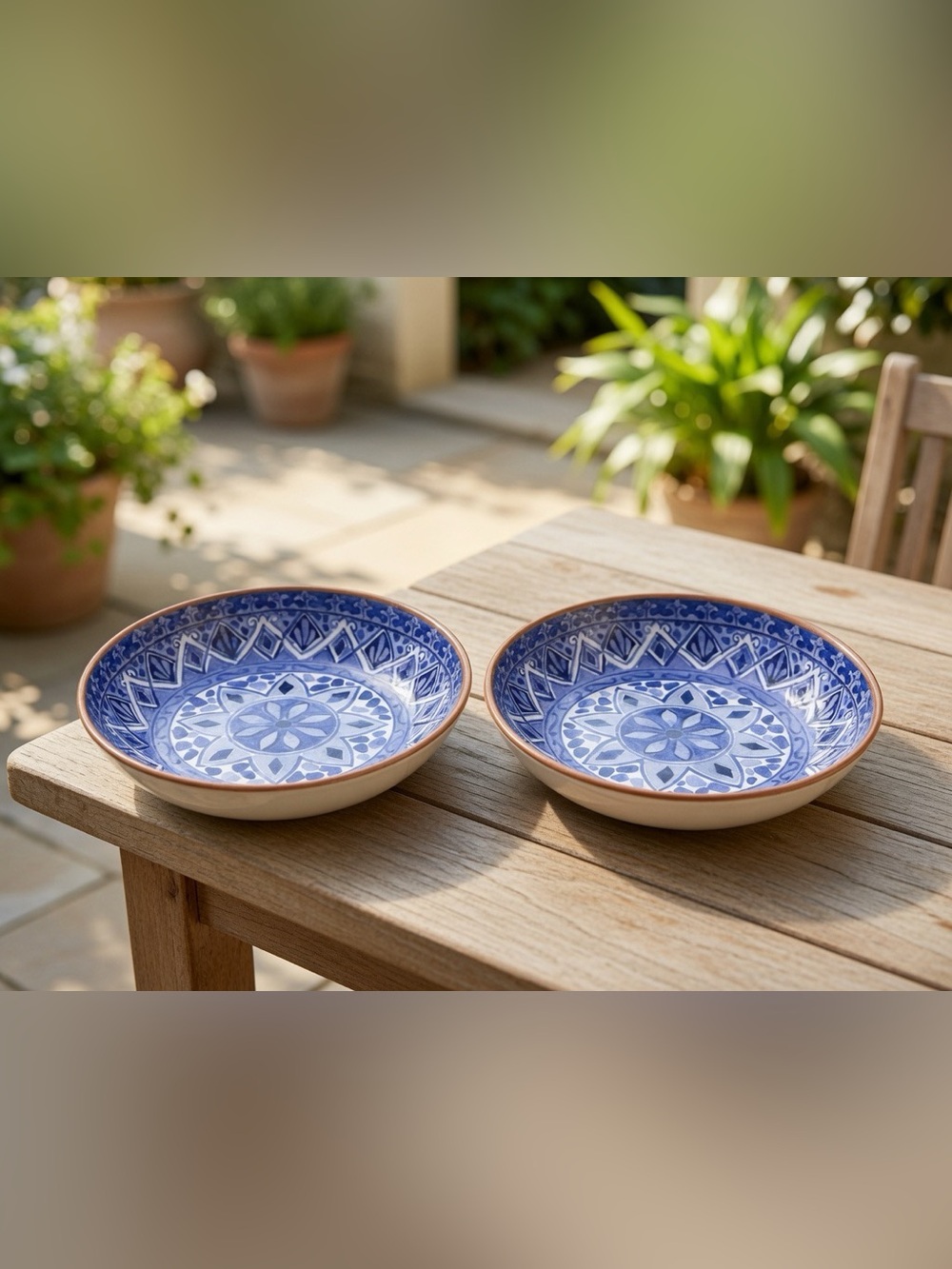 Tommy Bahama Mandala Blue Pattern melamine Bowls Set of 2 Outdoor Patio 8"